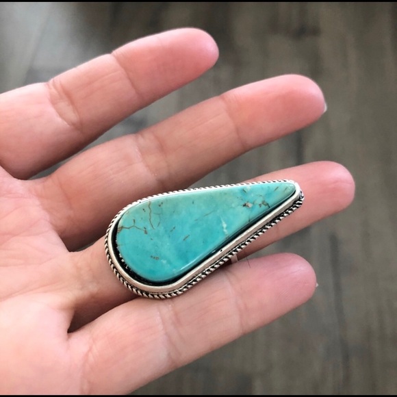 Natural flat top stone adjustable boho or SW ring - Picture 4 of 6